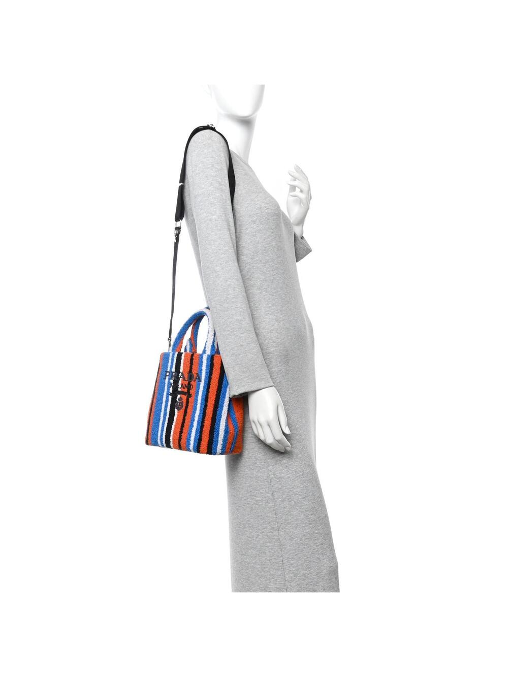 Prada Terry Cloth Small Stripe Tote #262986P10B - Picture 2 of 9